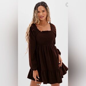 AE Long-Sleeve Smocked Corduroy Mini Dress NWOT